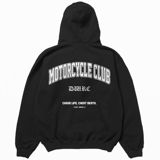 OVERSIZED "MOTORCYCLE CLUB" HOODIE - BLACK